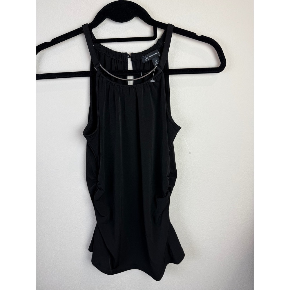 INC International Concepts Black Halter Neck Metal Ring Ruched Tank Top XS